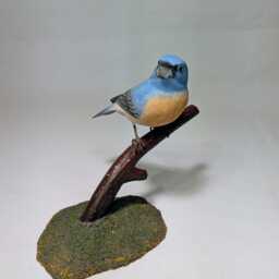 Lazuli Bunting On Branch Hand Carved Wooden Bird - thumbnail 3