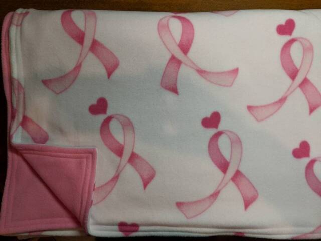Pink Ribbon Fleece Throw Blanket, Breast Cancer Awareness, Reversible - image 1