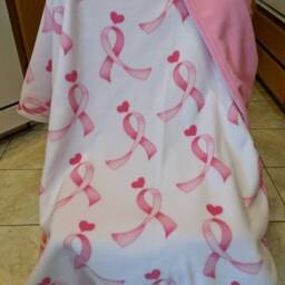 Pink Ribbon Fleece Throw Blanket, Breast Cancer Awareness, Reversible - thumbnail 2