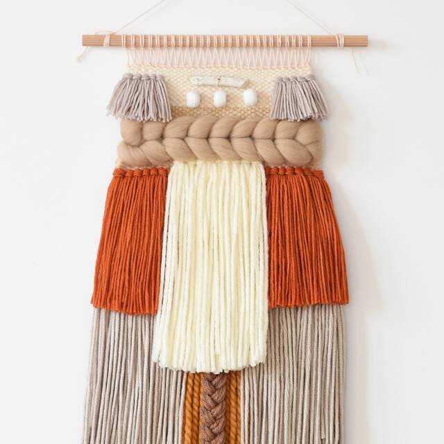 Boho Woven Wall Hanging, Chunky Wool Tapestry For Living Room Or Bedroom, Textured Fiber Art, Handmade Rustic Decor - image 1