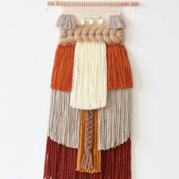 Boho Woven Wall Hanging, Chunky Wool Tapestry For Living Room Or Bedroom, Textured Fiber Art, Handmade Rustic Decor - thumbnail 2