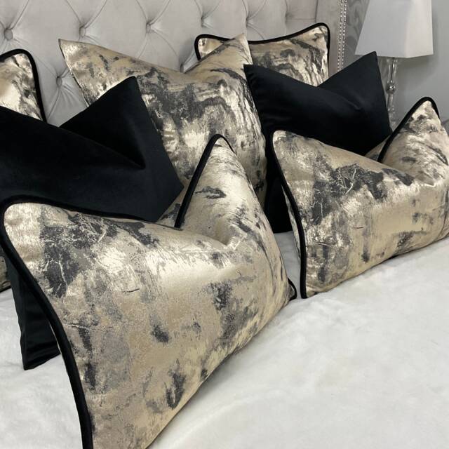 Luxury Pillow Cover, Black Piped Metallic Gold Cushion Designer Clarke & Nero Fabric - Handmade Cover-Black Home - image 1