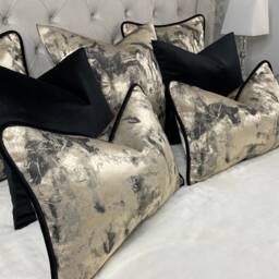 Luxury Pillow Cover, Black Piped Metallic Gold Cushion Designer Clarke & Nero Fabric - Handmade Cover-Black Home - thumbnail 1