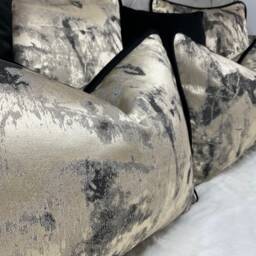 Luxury Pillow Cover, Black Piped Metallic Gold Cushion Designer Clarke & Nero Fabric - Handmade Cover-Black Home - thumbnail 2