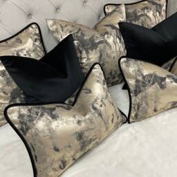 Luxury Pillow Cover, Black Piped Metallic Gold Cushion Designer Clarke & Nero Fabric - Handmade Cover-Black Home - thumbnail 4