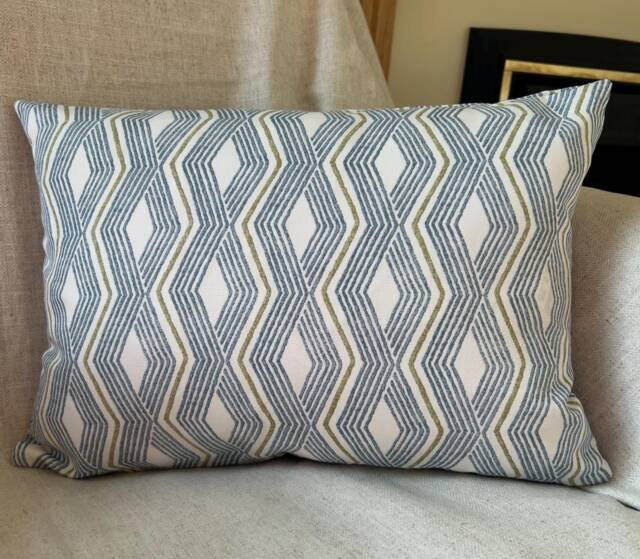 Jane Churchill Pemba Cushion Cover Blue White Geometric Cotton Linen, 16x12 Lumbar - image 1