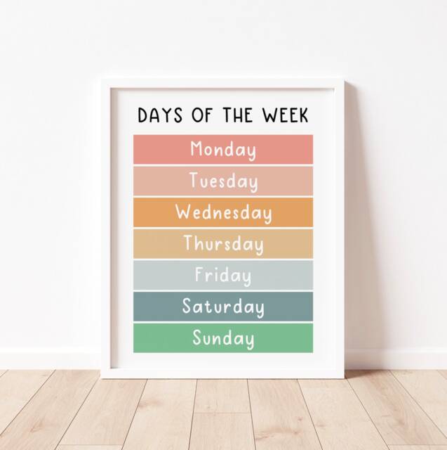 Days Of The Week Educational Print - Playroom Nursery Decor - image 1