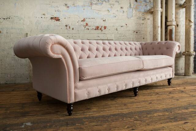 British Handmade 4 Seater Blush Pink Velvet Chesterfield Sofa - Other Sizes Available - image 1