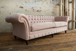 British Handmade 4 Seater Blush Pink Velvet Chesterfield Sofa - Other Sizes Available - thumbnail 1