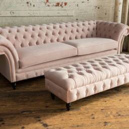 British Handmade 4 Seater Blush Pink Velvet Chesterfield Sofa - Other Sizes Available - thumbnail 3