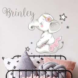 Elephant Name Wall Decal. Watercolor Girl Sticker. Baby Nursery Vinyl Decals. Ballerina Ballet Dancing R54 - thumbnail 2