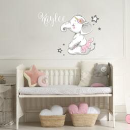 Elephant Name Wall Decal. Watercolor Girl Sticker. Baby Nursery Vinyl Decals. Ballerina Ballet Dancing R54 - thumbnail 3
