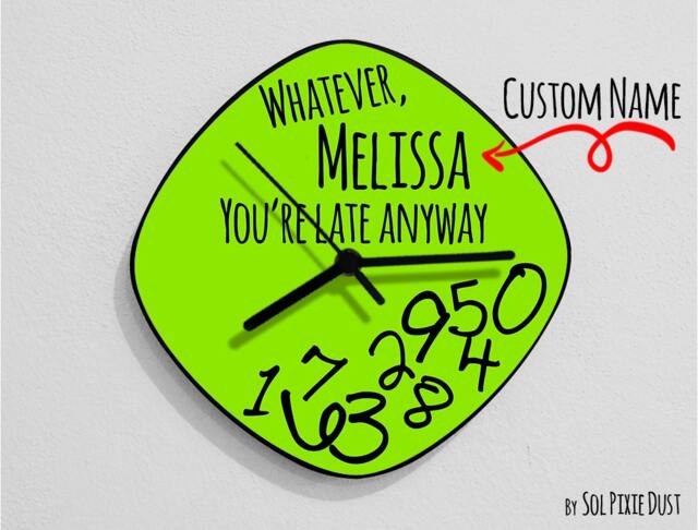 Custom Name Whatever, You're Late Anyway/Oval Green - Wall Clock - image 1