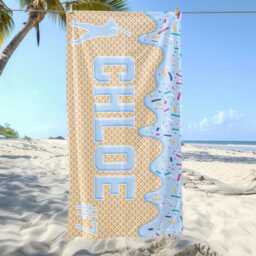 Personalized Ice Cream Drip Baseball Beach Towel For Boys, Oversized Custom Monogram Pool Towel, Kids, Vacation Gift - thumbnail 3