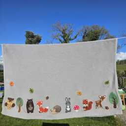 Woodland Theme Baby Name Blanket, Hand Embroidered Personalised Cotton Blanket Keepsake Heirloom Christening Gift - thumbnail 2