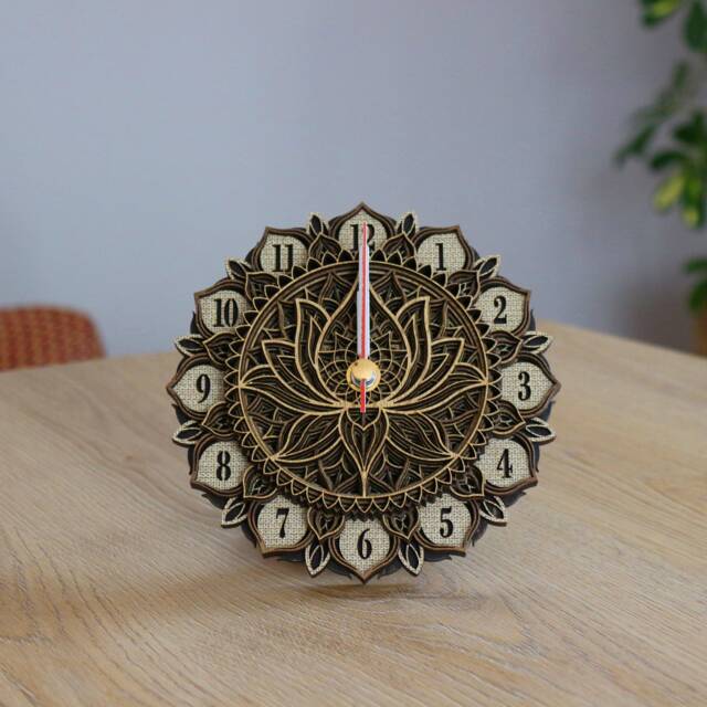 Mandala Wooden Wall & Desk Clock, Personalized Silent Rustic Finish Home Office Decor, Custom Engraved Gift For Her Wife - image 1
