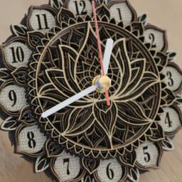 Mandala Wooden Wall & Desk Clock, Personalized Silent Rustic Finish Home Office Decor, Custom Engraved Gift For Her Wife - thumbnail 3
