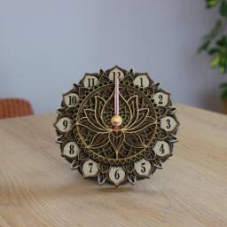 Mandala Wooden Wall & Desk Clock, Personalized Silent Rustic Finish Home Office Decor, Custom Engraved Gift For Her Wife