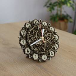 Mandala Wooden Wall & Desk Clock, Personalized Silent Rustic Finish Home Office Decor, Custom Engraved Gift For Her Wife - thumbnail 2