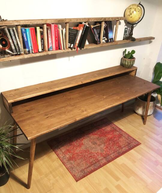 Bespoke Handmade Wooden Table/Desk. 180 X 60cm Industrial, Tapered Legs. Dark, Two Tire, Shelf, Monitors Stand, Computer Desk, Solid Wood - image 1