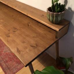 Bespoke Handmade Wooden Table/Desk. 180 X 60cm Industrial, Tapered Legs. Dark, Two Tire, Shelf, Monitors Stand, Computer Desk, Solid Wood - thumbnail 3