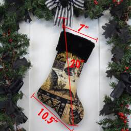Handmade Gothic Bat Christmas Stocking, Black Faux Fur Cuff - thumbnail 2