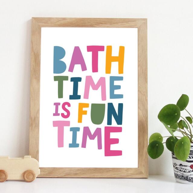 Bath Time Print, Kids Bathroom Prints, Wall Art, Sign, Decor, Girls Nursery Rainbow, Rules - image 1