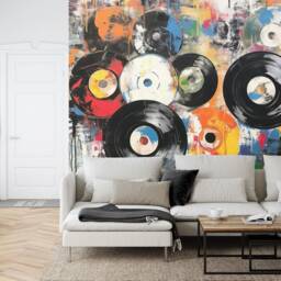 Wallpaper, Grunge Vinyl Records Wall Mural, Generative Ai Pop Art Decal - thumbnail 3