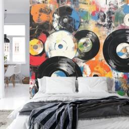 Wallpaper, Grunge Vinyl Records Wall Mural, Generative Ai Pop Art Decal - thumbnail 2