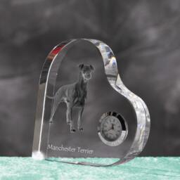 Manchester Terrier - Crystal Clock in The Shape Of A Heart With Image Pure-Bred Dog - thumbnail 2