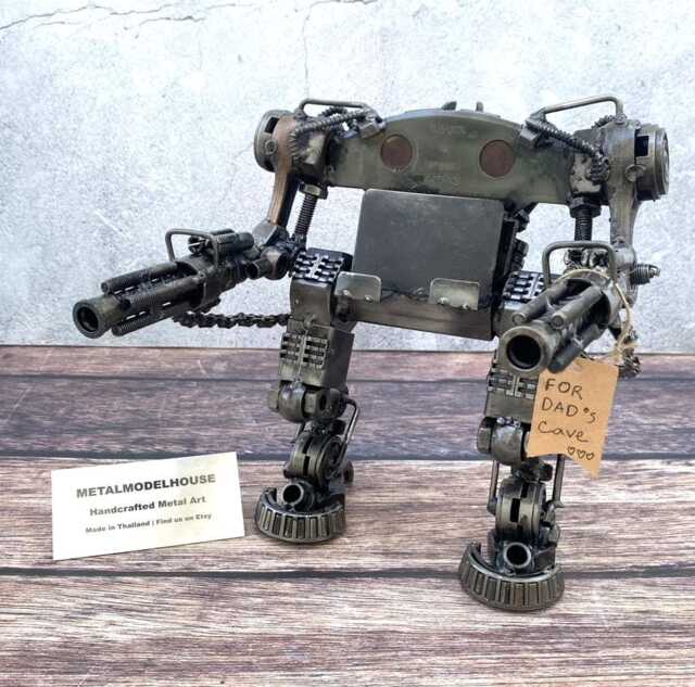 Robot Phone Holder Scrap Metal Sculpture, Desk Business Card Display, Father's Day Gifts - image 1