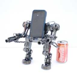 Robot Phone Holder Scrap Metal Sculpture, Desk Business Card Display, Father's Day Gifts - thumbnail 3