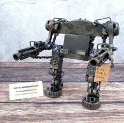 Robot Phone Holder Scrap Metal Sculpture, Desk Business Card Display, Father's Day Gifts - thumbnail 1