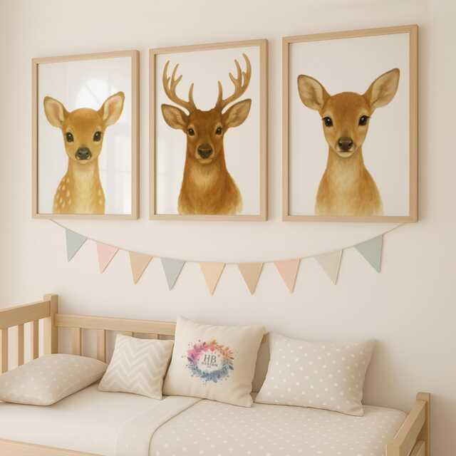 Deer Nursery Prints - 30 Design Choices, Forest Animal Artwork, Baby Bedroom Decor, Boys Girls, Woodland Prints, Kids Room Wall Art - image 1