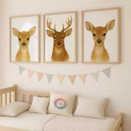 Deer Nursery Prints - 30 Design Choices, Forest Animal Artwork, Baby Bedroom Decor, Boys Girls, Woodland Prints, Kids Room Wall Art - thumbnail 1
