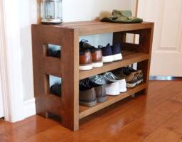30 Inches Rustic Shoe Rack 3 Levels, Storage, Organizer, Cabinet, Wood - thumbnail 1