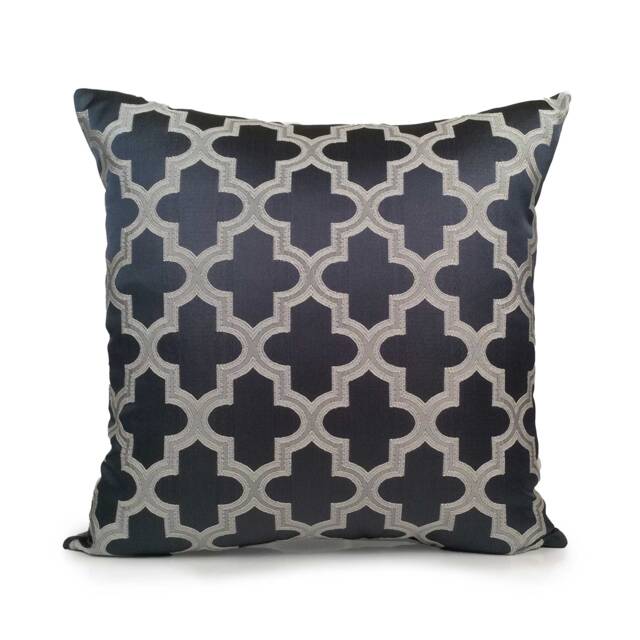 Navy Blue & Silver Pillow, Throw Pillow Cover, Decorative Cushion Moroccan Design, Satin Blend Accent Pillow - image 1