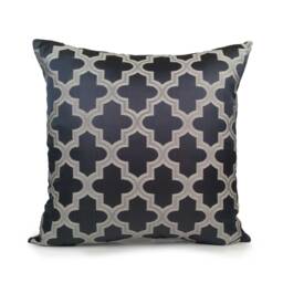 Navy Blue & Silver Pillow, Throw Pillow Cover, Decorative Cushion Moroccan Design, Satin Blend Accent Pillow