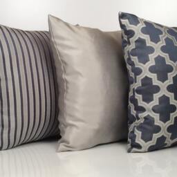 Navy Blue & Silver Pillow, Throw Pillow Cover, Decorative Cushion Moroccan Design, Satin Blend Accent Pillow - thumbnail 4
