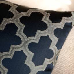 Navy Blue & Silver Pillow, Throw Pillow Cover, Decorative Cushion Moroccan Design, Satin Blend Accent Pillow - thumbnail 3