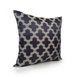 Navy Blue & Silver Pillow, Throw Pillow Cover, Decorative Cushion Moroccan Design, Satin Blend Accent Pillow - thumbnail 2