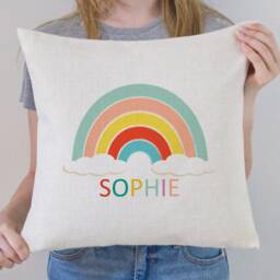 Personalised Rainbow Cushion Cover, Name Linen Style Home Decor Cushion, Children's Gift - thumbnail 3