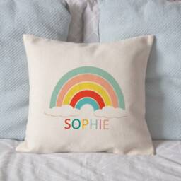 Personalised Rainbow Cushion Cover, Name Linen Style Home Decor Cushion, Children's Gift - thumbnail 2