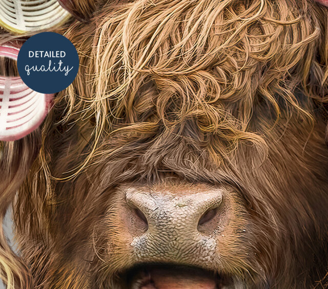 Highland Cow in Hair Curlers Print, Bathing, Funny Bathroom Animal Toilet Art, Rollers, Bath, Whimsy - image 1