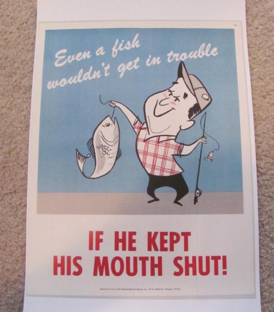 "Poster Keep Mouth Shut - Retro Vintage Safety Inspirational Circa 1950S 11"" X 14"