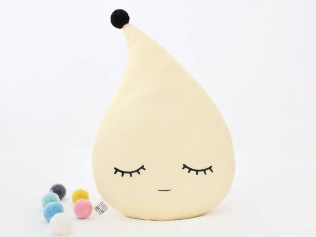 Soft Yellow Raindrop Cushion With Pompom For Nursery Decor, Baby Shower Gift Idea Dreamy Pillow Gender Neutral Sky Kids Room Infant Bed - image 1