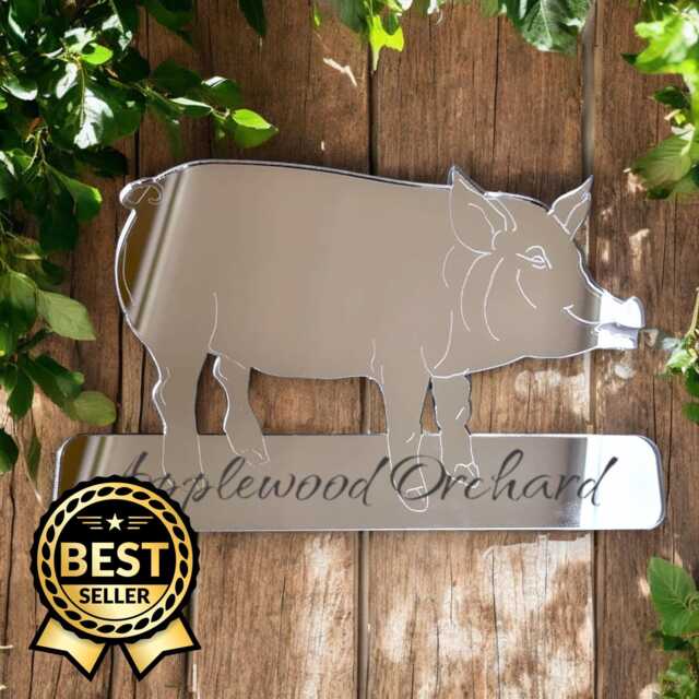 Custom Pig Sign Mirrored Acrylic Plaque, Engraved Farm Decor - image 1