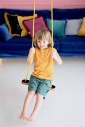 Nuki Rectangle Kids Swing Gray Seat, Yellow Rope - thumbnail 1