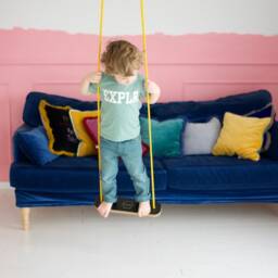 Nuki Rectangle Kids Swing Gray Seat, Yellow Rope - thumbnail 4