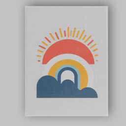 Minimalist Rainbow Sunrise Blue Clouds Geometric Canvas Wall Art Print Decor Picture Ready To Hang - thumbnail 1